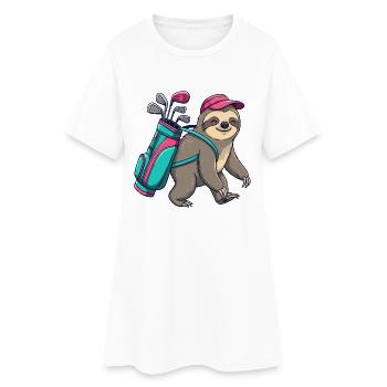 Lustiger Faultier-Golfer Cartoon Cooles Golftier - Frauen T-Shirt-Kleid - Weiß - Vorne