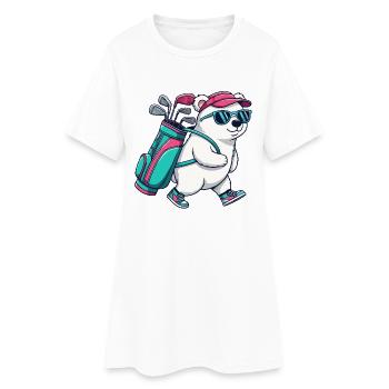 Lustiger Eisbär-Golfer Cartoon Cooles Golftier - Frauen T-Shirt-Kleid - Weiß - Vorne