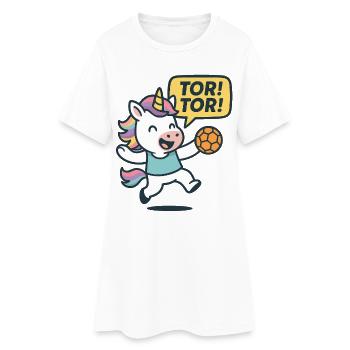 But de la licorne Handball Goal, motif de l’enfant encourageant - Robe T-shirt Femme - blanc - Devant