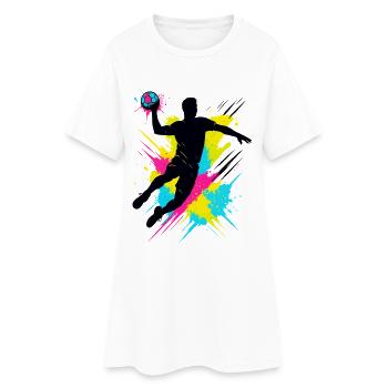 Splash de joueur de handball, tir en suspension coloré, action - Robe T-shirt Femme - blanc - Devant