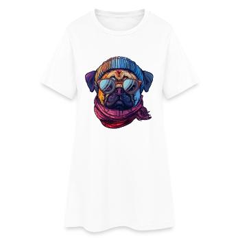 Tuque et foulard hipster Carlin portant des lunettes de soleil - Robe T-shirt Femme - blanc - Devant