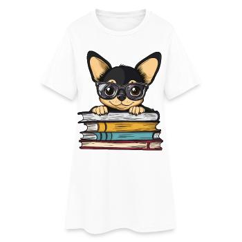 Mignon livre de lecture du chien chihuahua avec des lunettes - Robe T-shirt Femme - blanc - Devant