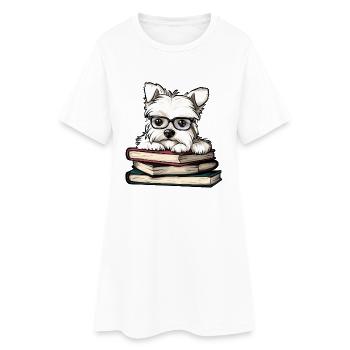 Un joli Westie Dog Reading Book avec des lunettes - Robe T-shirt Femme - blanc - Devant
