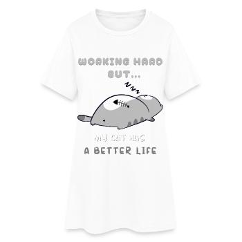 Chat Travail, Vie Meilleure - Robe T-shirt Femme - blanc - Devant