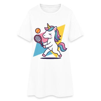 Tennis Einhorn kawaii, buntes Sportmotiv, Cute - Frauen T-Shirt-Kleid - Weiß - Vorne