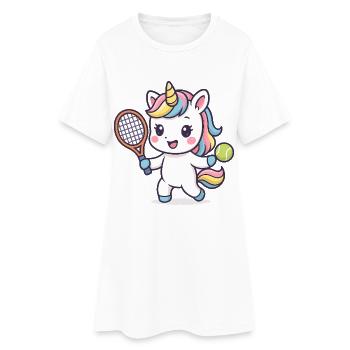 Licorne de tennis kawaï, motif des enfants mignons, sports - Robe T-shirt Femme - blanc - Devant