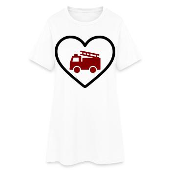 Heart Firefighter Truck - Frauen T-Shirt-Kleid - Weiß - Vorne