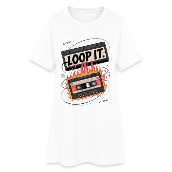 Retro cassette with "Loop It" flame design - Women’s T-Shirt Dress - white - Front