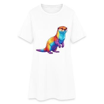 Buntes Otter-Regenbogen-Pop-Art-Aquarell - Frauen T-Shirt-Kleid - Weiß - Vorne