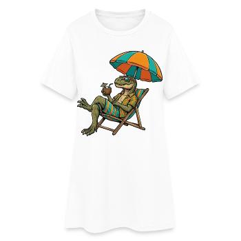 Dinosaure de plage au look tropical - Robe T-shirt Femme - blanc - Devant