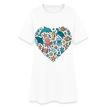 Motif de cœur inspiré des créatures marines, amour de l'océan - Robe T-shirt Femme - blanc - Devant