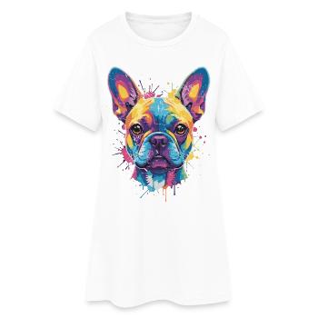 Chien Bulldog Multicolore Pop Art - Robe T-shirt Femme - blanc - Devant