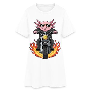 Cool Biker Axolotl Motorcycle Flames - Women’s T-Shirt Dress - white - Front
