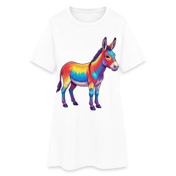 Aquarelle colorée Pop Art arc-en-ciel Âne - Robe T-shirt Femme - blanc - Devant