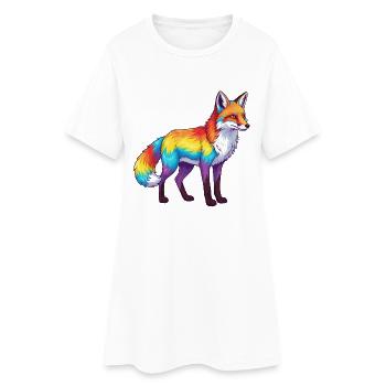 Aquarelle Pop Art Arc-en-ciel Fox Coloré - Robe T-shirt Femme - blanc - Devant