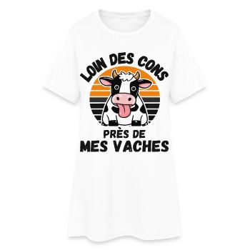 Far From The Idiots Near My Cows Vintage-Humor - Frauen T-Shirt-Kleid - Weiß - Vorne