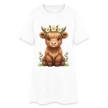 Veau de vache dans une couronne de fleurs - Robe T-shirt Femme - blanc - Devant