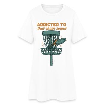 Süchtig nach diesem Kettensound-Discgolf-Korb - Frauen T-Shirt-Kleid - Weiß - Vorne