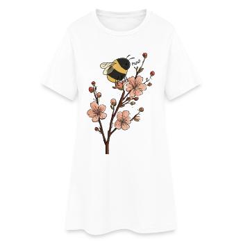 Illustration drôle d’abeille et de cerisier - Robe T-shirt Femme - blanc - Devant