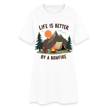 Life is better by a Bonfire Camping Abenteuer - Frauen T-Shirt-Kleid - Weiß - Vorne