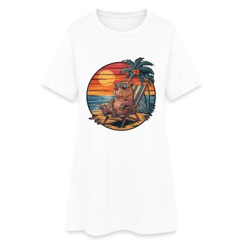 Capybara drôle sur la plage Coucher de soleil des vacances d’été - Robe T-shirt Femme - blanc - Devant