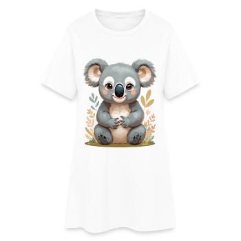 Koala câlin à mâcher dans la mer de feuilles - Robe T-shirt Femme - blanc - Devant