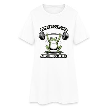 Hoppy Frog Power – Lustiger Fitness Frosch - Frauen T-Shirt-Kleid - Weiß - Vorne