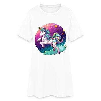 Nachtfarbener Regenbogen-Einhorn - Frauen T-Shirt-Kleid - Weiß - Vorne
