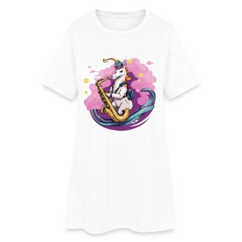 Licorne au saxophone dans la magie du brouillard - Robe T-shirt Femme - blanc - Devant