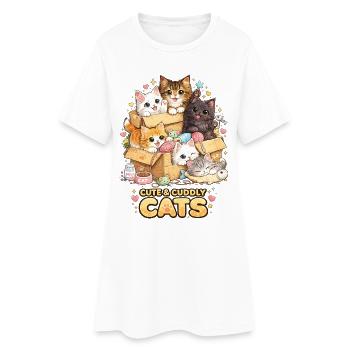 Kuschelkätzchen im Karton - Frauen T-Shirt-Kleid - Weiß - Vorne