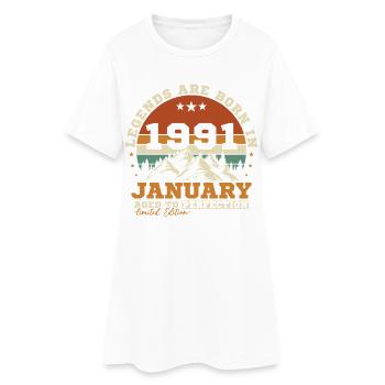 Janvier 1991 Vintage Rétro Cadeau D'anniversaire - Robe T-shirt Femme - blanc - Devant