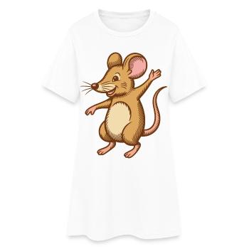 Süße Maus tanzt springt happy lustig glücklich - Frauen T-Shirt-Kleid - Weiß - Vorne