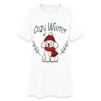 Chien d’hiver câlin avec chapeau - Robe T-shirt Femme - blanc - Devant