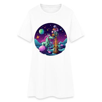 Galactic Unicorn Reading Storm - Women’s T-Shirt Dress - white - Front