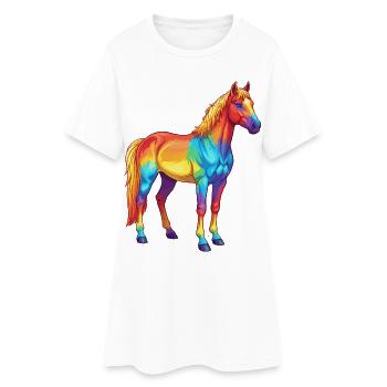 Aquarelle colorée Cheval arc-en-ciel Pop Art - Robe T-shirt Femme - blanc - Devant