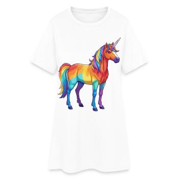 Aquarelle colorée en forme de licorne arc-en-ciel - Robe T-shirt Femme - blanc - Devant