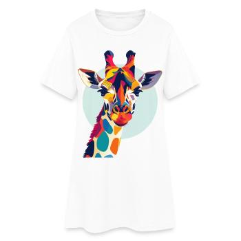 Motif coloré de tête abstraite de girafe - Robe T-shirt Femme - blanc - Devant