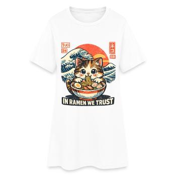 Ramen Katze In Ramen We Trust - Frauen T-Shirt-Kleid - Weiß - Vorne