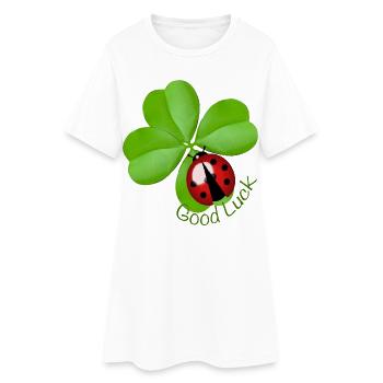 Good Luck Clover with Ladybug | Lucky Charm Art - Frauen T-Shirt-Kleid - Weiß - Vorne