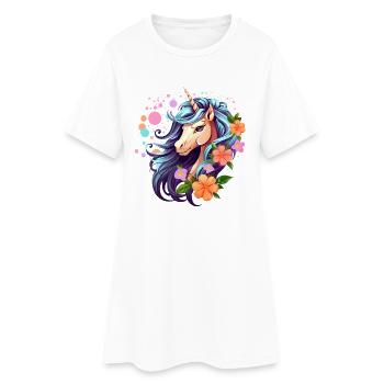 Licorne bleue avec couronne florale - Robe T-shirt Femme - blanc - Devant
