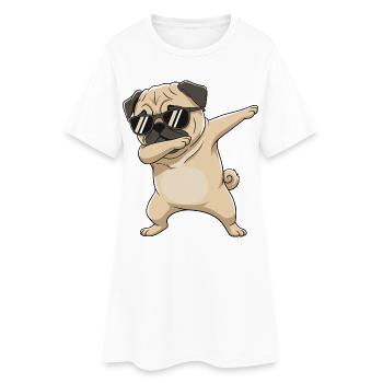 Dessin animé de lunettes de soleil carlin à faire du dabping. - Robe T-shirt Femme - blanc - Devant
