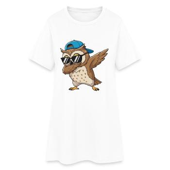 Cool Dabbing Owl Sunglasses Cartoon Art - Women’s T-Shirt Dress - white - Front