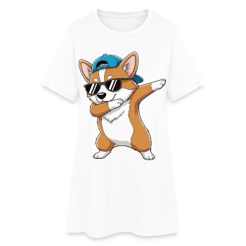 Dessin animé de lunettes de soleil Corgi à appliquer à la perfection - Robe T-shirt Femme - blanc - Devant