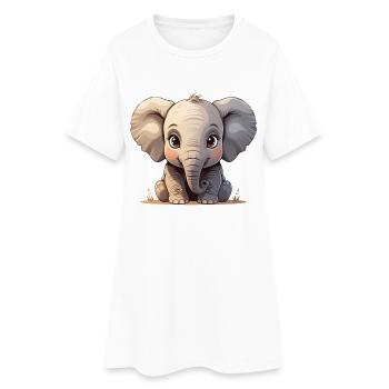 Dessin animé mignon bébé éléphant - Robe T-shirt Femme - blanc - Devant