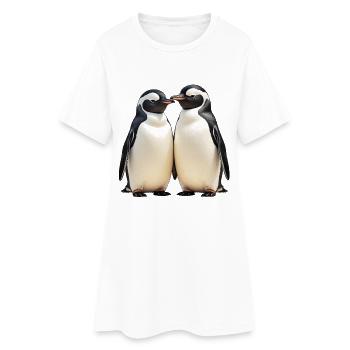 Duo de manchots câlins en vue - Robe T-shirt Femme - blanc - Devant