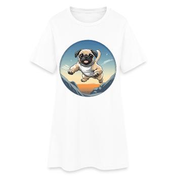 Saut de carlin par-dessus un paysage montagneux - Robe T-shirt Femme - blanc - Devant