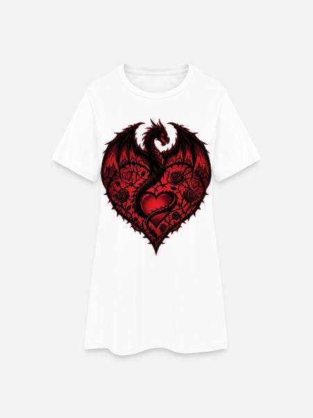 Herz Romantischer Drachenliebhaber Rosen Liebe - Frauen T-Shirt-Kleid - Weiß