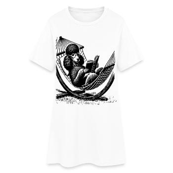 T-Shirt mit einem Pudel, der ein Buch liest - Frauen T-Shirt-Kleid - Weiß - Vorne