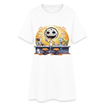 Dessin animé Barista Robot Café - Robe T-shirt Femme - blanc - Devant
