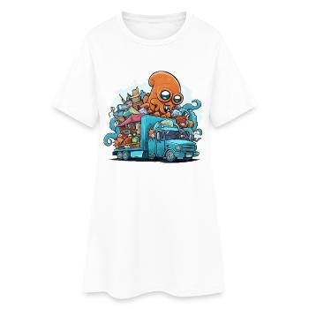 Colorful Octopus Garbage Truck - Women’s T-Shirt Dress - white - Front